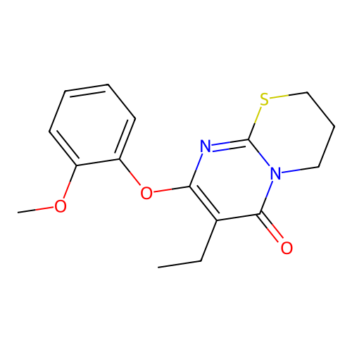 7-ethyl-8-(2-methoxyphenoxy)-3,4-dihydro-2H,6H-pyrimido[2,1-b][1,3]thiazin-6-one structure