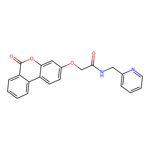 2-((6-oxo-6H-benzo[c]chromen-3-yl)oxy)-N-(pyridin-2-ylmethyl)acetamide structure