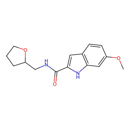 6-methoxy-N-(tetrahydrofuran-2-ylmethyl)-1H-indole-2-carboxamide structure