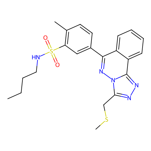 N-butyl-2-methyl-5-(3-((methylthio)methyl)-[1,2,4]triazolo[3,4-a]phthalazin-6-yl)benzenesulfonamide structure