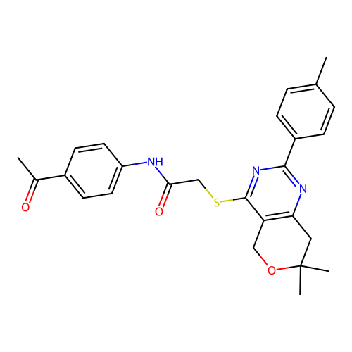 N-(4-acetylphenyl)-2-((7,7-dimethyl-2-(p-tolyl)-7,8-dihydro-5H-pyrano[4,3-d]pyrimidin-4-yl)thio)acetamide structure
