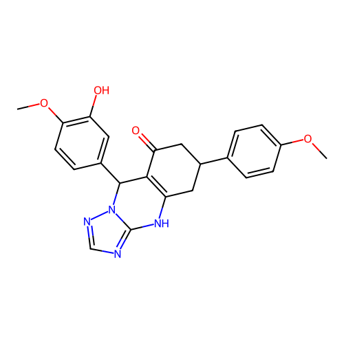 9-(3-hydroxy-4-methoxyphenyl)-6-(4-methoxyphenyl)-5,6,7,9-tetrahydro-[1,2,4]triazolo[5,1-b]quinazolin-8(4H)-one structure