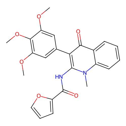 N-[1-methyl-4-oxo-3-(3,4,5-trimethoxyphenyl)quinolin-2-yl]furan-2-carboxamide structure