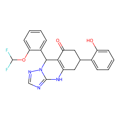 9-(2-(difluoromethoxy)phenyl)-6-(2-hydroxyphenyl)-5,6,7,9-tetrahydro-[1,2,4]triazolo[5,1-b]quinazolin-8(4H)-one structure