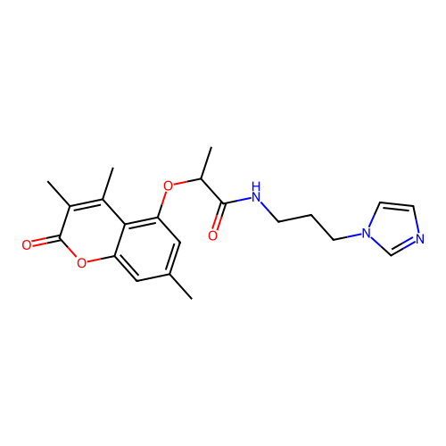N-(3-imidazol-1-ylpropyl)-2-(3,4,7-trimethyl-2-oxochromen-5-yl)oxypropanamide structure