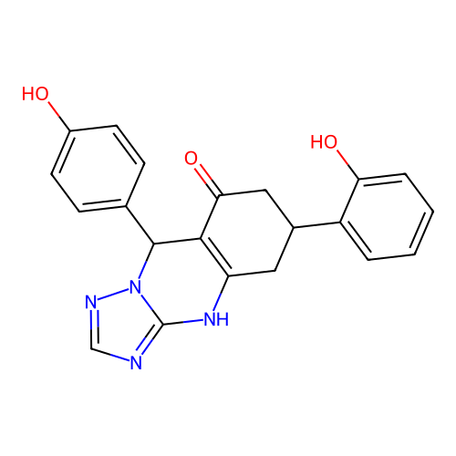 6-(2-hydroxyphenyl)-9-(4-hydroxyphenyl)-5,6,7,9-tetrahydro-[1,2,4]triazolo[5,1-b]quinazolin-8(4H)-one structure