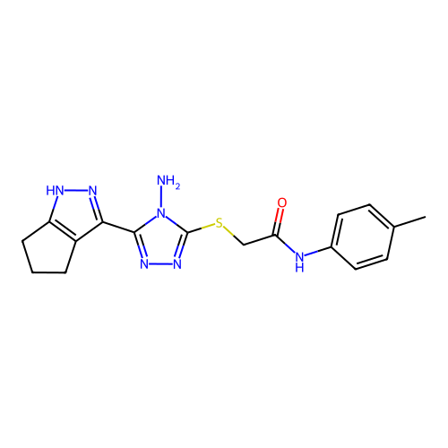 2-((4-amino-5-(1,4,5,6-tetrahydrocyclopenta[c]pyrazol-3-yl)-4H-1,2,4-triazol-3-yl)thio)-N-(p-tolyl)acetamide structure