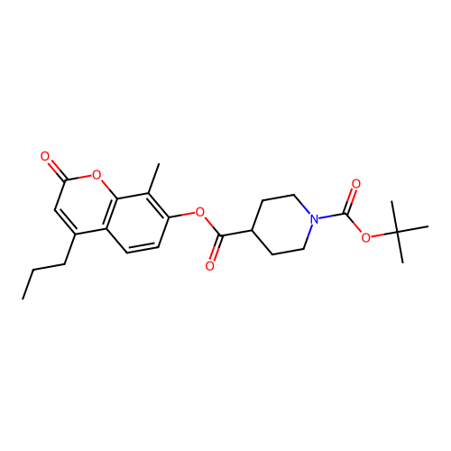 1-tert-butyl 4-(8-methyl-2-oxo-4-propyl-2H-chromen-7-yl) piperidine-1,4-dicarboxylate structure