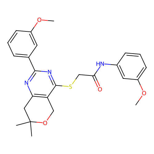 N-(3-methoxyphenyl)-2-((2-(3-methoxyphenyl)-7,7-dimethyl-7,8-dihydro-5H-pyrano[4,3-d]pyrimidin-4-yl)thio)acetamide structure