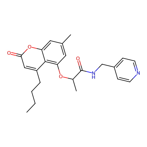 2-((4-butyl-7-methyl-2-oxo-2H-chromen-5-yl)oxy)-N-(pyridin-4-ylmethyl)propanamide structure