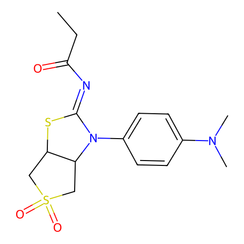 N-[(2E)-3-[4-(dimethylamino)phenyl]-5,5-dioxidotetrahydrothieno[3,4-d][1,3]thiazol-2(3H)-ylidene]propanamide structure