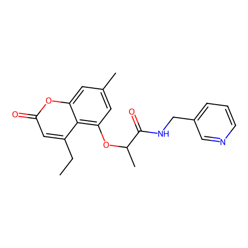 2-[(4-ethyl-7-methyl-2-oxo-2H-chromen-5-yl)oxy]-N-(pyridin-3-ylmethyl)propanamide structure