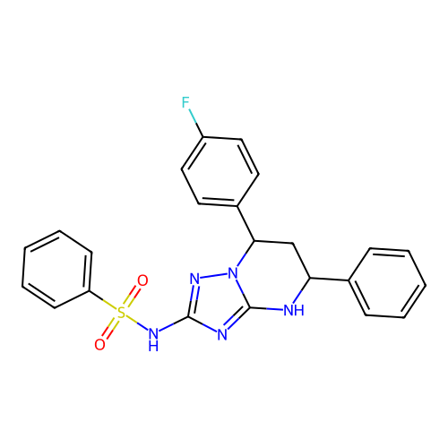 N-(7-(4-fluorophenyl)-5-phenyl-4,5,6,7-tetrahydro-[1,2,4]triazolo[1,5-a]pyrimidin-2-yl)benzenesulfonamide structure