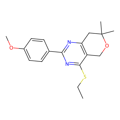 4-ethylsulfanyl-2-(4-methoxyphenyl)-7,7-dimethyl-5,8-dihydropyrano[4,3-d]pyrimidine structure