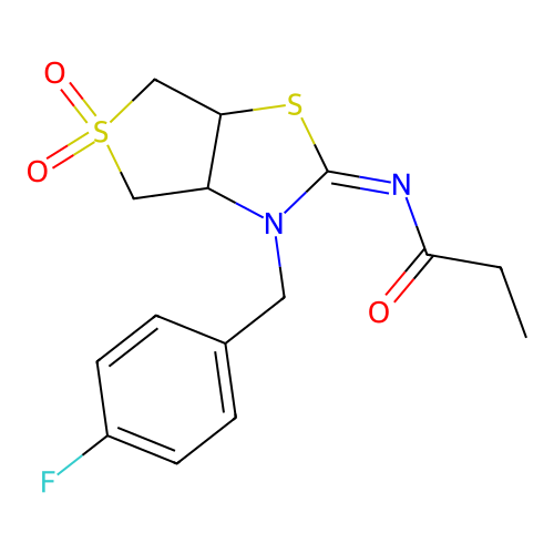 N-[(2E)-3-(4-fluorobenzyl)-5,5-dioxidotetrahydrothieno[3,4-d][1,3]thiazol-2(3H)-ylidene]propanamide structure