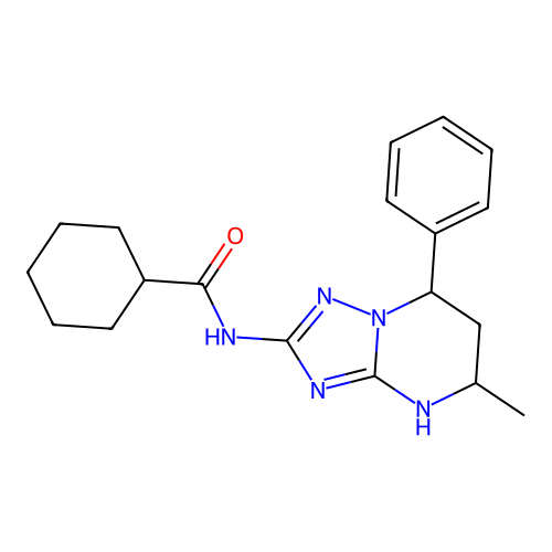 N-(4-methyl-2-phenyl-1,5,7,9-tetrazabicyclo[4.3.0]nona-5,7-dien-8-yl)cyclohexanecarboxamide structure
