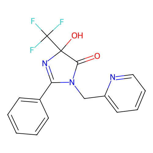 4-hydroxy-2-phenyl-1-(pyridin-2-ylmethyl)-4-(trifluoromethyl)-1H-imidazol-5(4H)-one structure