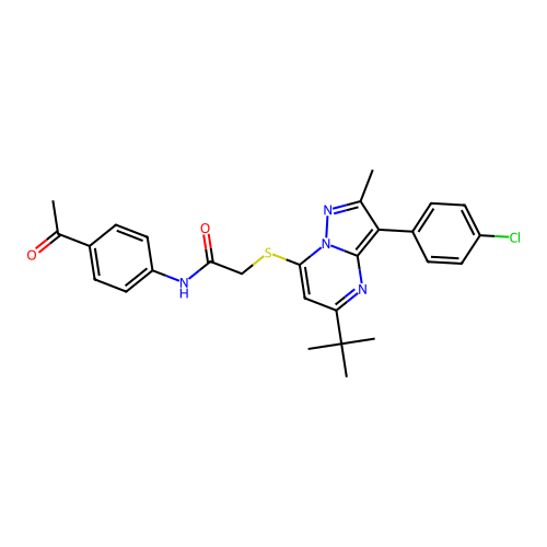 N-(4-acetylphenyl)-2-{[5-tert-butyl-3-(4-chlorophenyl)-2-methylpyrazolo[1,5-a]pyrimidin-7-yl]sulfanyl}acetamide structure
