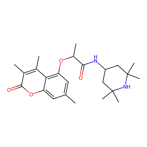 N-(2,2,6,6-tetramethylpiperidin-4-yl)-2-(3,4,7-trimethyl-2-oxochromen-5-yl)oxypropanamide structure