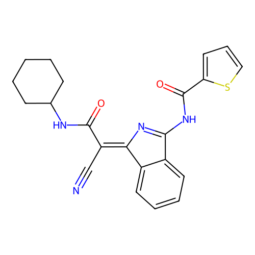 (Z)-N-(1-(1-cyano-2-(cyclohexylamino)-2-oxoethylidene)-1H-isoindol-3-yl)thiophene-2-carboxamide structure
