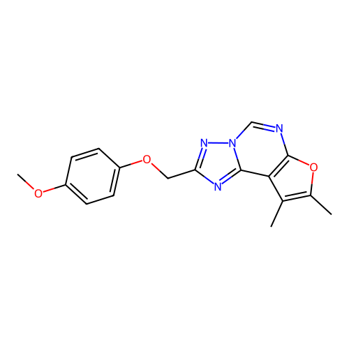 2-[(4-methoxyphenoxy)methyl]-8,9-dimethylfuro[3,2-e][1,2,4]triazolo[1,5-c]pyrimidine structure