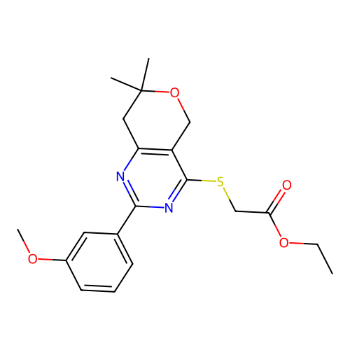 ethyl {[2-(3-methoxyphenyl)-7,7-dimethyl-7,8-dihydro-5H-pyrano[4,3-d]pyrimidin-4-yl]sulfanyl}acetate structure
