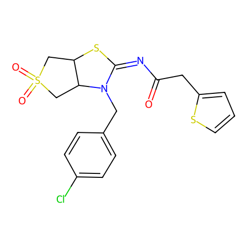 (Z)-N-(3-(4-chlorobenzyl)-5,5-dioxidotetrahydrothieno[3,4-d]thiazol-2(3H)-ylidene)-2-(thiophen-2-yl)acetamide structure