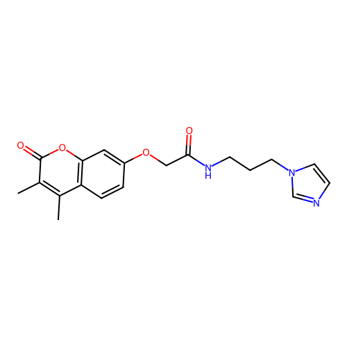 2-[(3,4-dimethyl-2-oxo-2H-chromen-7-yl)oxy]-N-[3-(1H-imidazol-1-yl)propyl]acetamide structure
