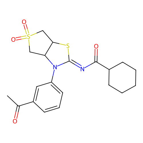 (Z)-N-(3-(3-acetylphenyl)-5,5-dioxidotetrahydrothieno[3,4-d]thiazol-2(3H)-ylidene)cyclohexanecarboxamide structure