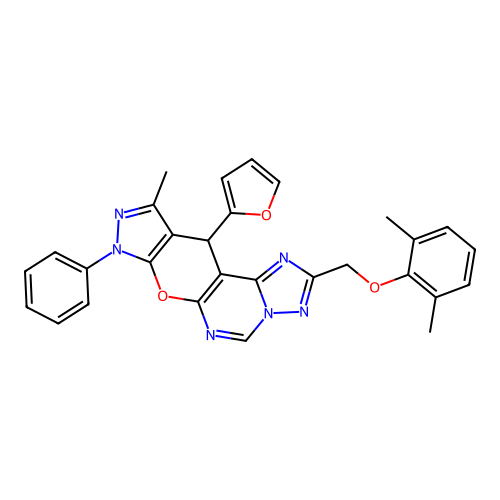 2,6-DIMETHYLPHENYL {[11-(2-FURYL)-10-METHYL-8-PHENYL-8,11-DIHYDROPYRAZOLO[4',3':5,6]PYRANO[3,2-E][1,2,4]TRIAZOLO[1,5-C]PYRIMIDIN-2-YL]METHYL} ETHER structure