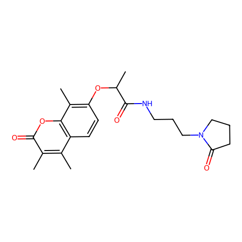 N-[3-(2-oxopyrrolidin-1-yl)propyl]-2-(3,4,8-trimethyl-2-oxochromen-7-yl)oxypropanamide structure