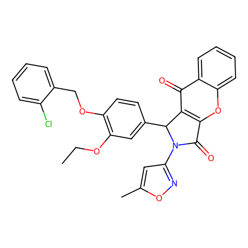 1-(4-((2-chlorobenzyl)oxy)-3-ethoxyphenyl)-2-(5-methylisoxazol-3-yl)-1,2-dihydrochromeno[2,3-c]pyrrole-3,9-dione structure
