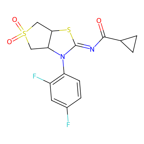 N-[(2Z)-3-(2,4-difluorophenyl)-5,5-dioxidotetrahydrothieno[3,4-d][1,3]thiazol-2(3H)-ylidene]cyclopropanecarboxamide structure