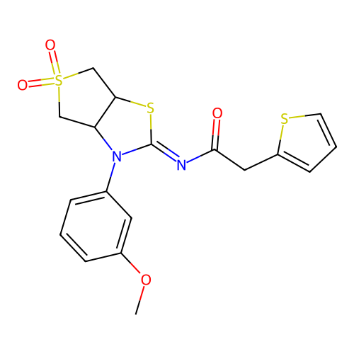 (Z)-N-(3-(3-methoxyphenyl)-5,5-dioxidotetrahydrothieno[3,4-d]thiazol-2(3H)-ylidene)-2-(thiophen-2-yl)acetamide structure