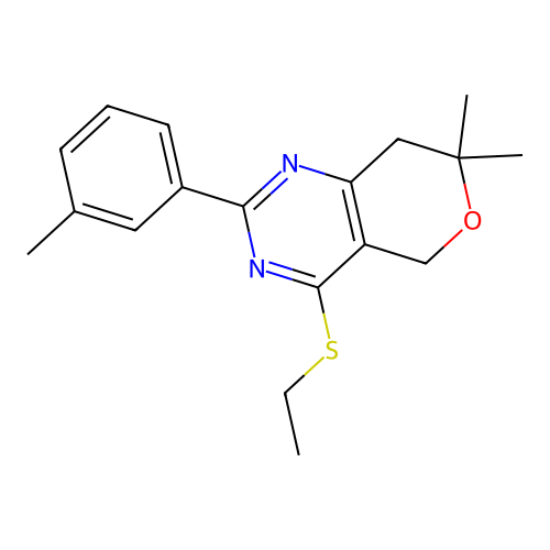 4-(ethylsulfanyl)-7,7-dimethyl-2-(3-methylphenyl)-7,8-dihydro-5H-pyrano[4,3-d]pyrimidine structure