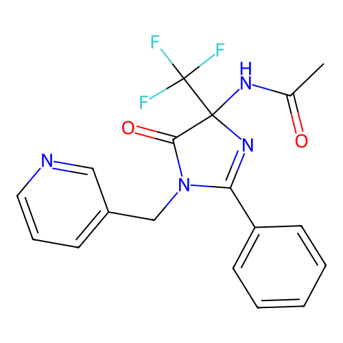 N-[5-oxo-2-phenyl-1-(pyridin-3-ylmethyl)-4-(trifluoromethyl)imidazol-4-yl]acetamide structure