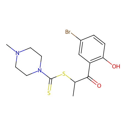 1-(5-Bromo-2-hydroxyphenyl)-1-oxopropan-2-yl 4-methylpiperazine-1-carbodithioate structure