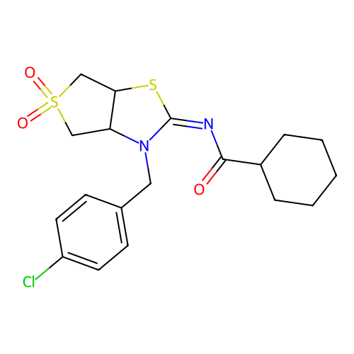 (Z)-N-(3-(4-chlorobenzyl)-5,5-dioxidotetrahydrothieno[3,4-d]thiazol-2(3H)-ylidene)cyclohexanecarboxamide structure