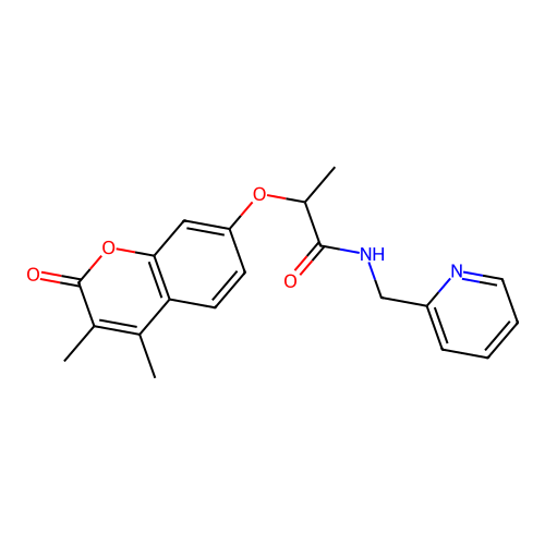2-((3,4-dimethyl-2-oxo-2H-chromen-7-yl)oxy)-N-(pyridin-2-ylmethyl)propanamide structure