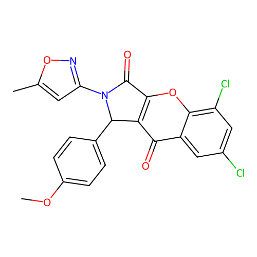 5,7-dichloro-1-(4-methoxyphenyl)-2-(5-methyl-1,2-oxazol-3-yl)-1,2-dihydrochromeno[2,3-c]pyrrole-3,9-dione structure