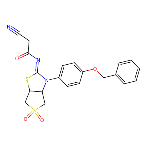 (Z)-N-(3-(4-(benzyloxy)phenyl)-5,5-dioxidotetrahydrothieno[3,4-d]thiazol-2(3H)-ylidene)-2-cyanoacetamide structure