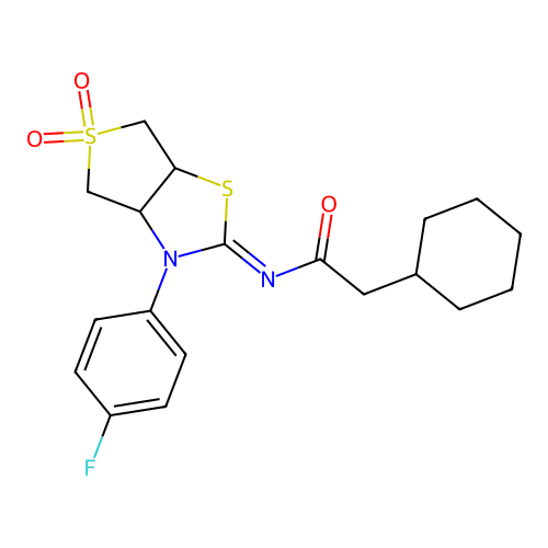 (Z)-2-cyclohexyl-N-(3-(4-fluorophenyl)-5,5-dioxidotetrahydrothieno[3,4-d]thiazol-2(3H)-ylidene)acetamide structure
