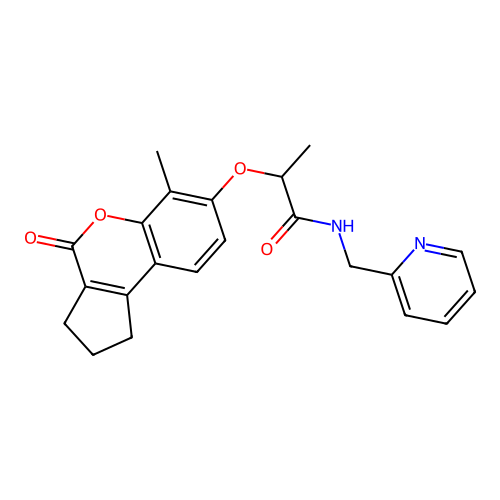 2-((6-methyl-4-oxo-1,2,3,4-tetrahydrocyclopenta[c]chromen-7-yl)oxy)-N-(pyridin-2-ylmethyl)propanamide structure