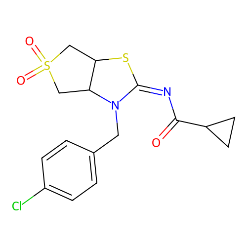 N-[(2Z)-3-(4-chlorobenzyl)-5,5-dioxidotetrahydrothieno[3,4-d][1,3]thiazol-2(3H)-ylidene]cyclopropanecarboxamide structure