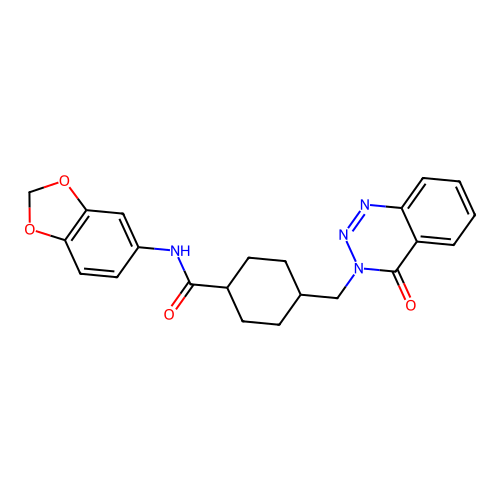 N-(1,3-benzodioxol-5-yl)-4-[(4-oxo-1,2,3-benzotriazin-3(4H)-yl)methyl]cyclohexanecarboxamide structure
