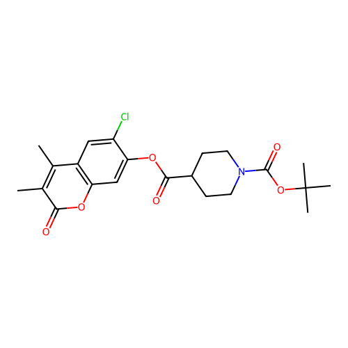 1-tert-butyl 4-(6-chloro-3,4-dimethyl-2-oxo-2H-chromen-7-yl) piperidine-1,4-dicarboxylate structure