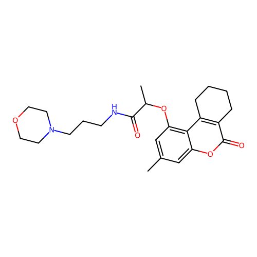 2-((3-methyl-6-oxo-7,8,9,10-tetrahydro-6H-benzo[c]chromen-1-yl)oxy)-N-(3-morpholinopropyl)propanamide structure