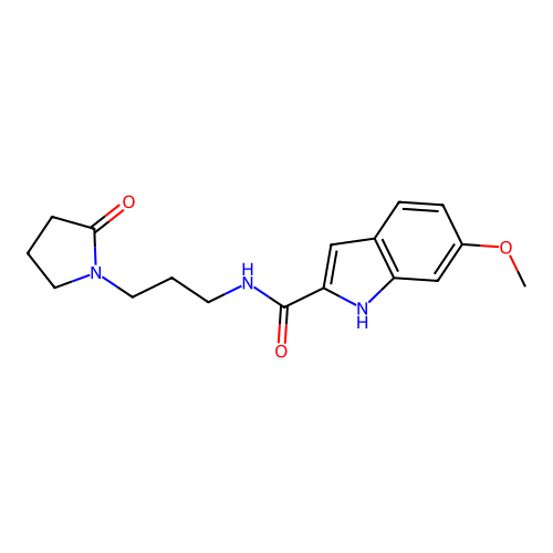 6-methoxy-N-[3-(2-oxopyrrolidin-1-yl)propyl]-1H-indole-2-carboxamide structure