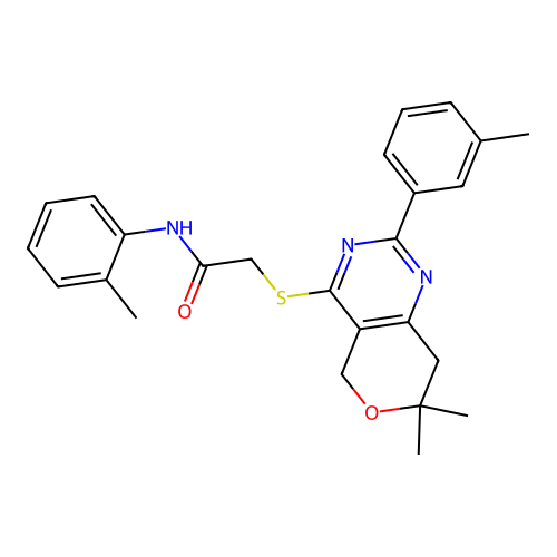 2-((7,7-dimethyl-2-(m-tolyl)-7,8-dihydro-5H-pyrano[4,3-d]pyrimidin-4-yl)thio)-N-(o-tolyl)acetamide structure