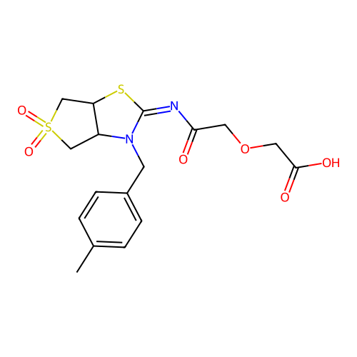 (2-{[(2Z)-3-(4-methylbenzyl)-5,5-dioxidotetrahydrothieno[3,4-d][1,3]thiazol-2(3H)-ylidene]amino}-2-oxoethoxy)acetic acid structure